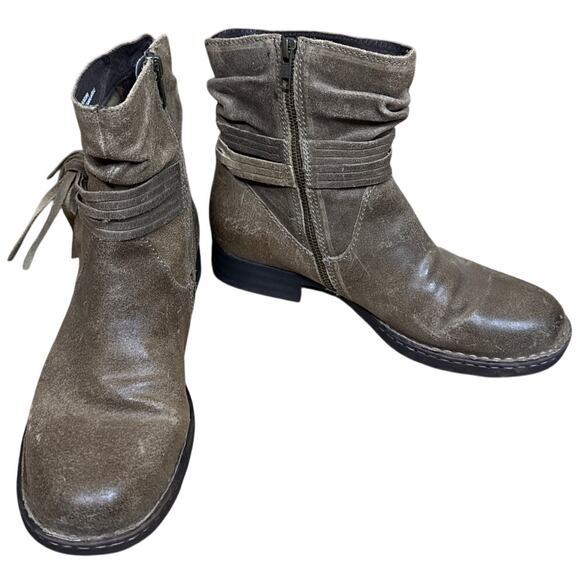 Born Amarena Brown Distressed Leather Tassel Booties Ankle Boots Size 9.5 - Picture 1 of 11